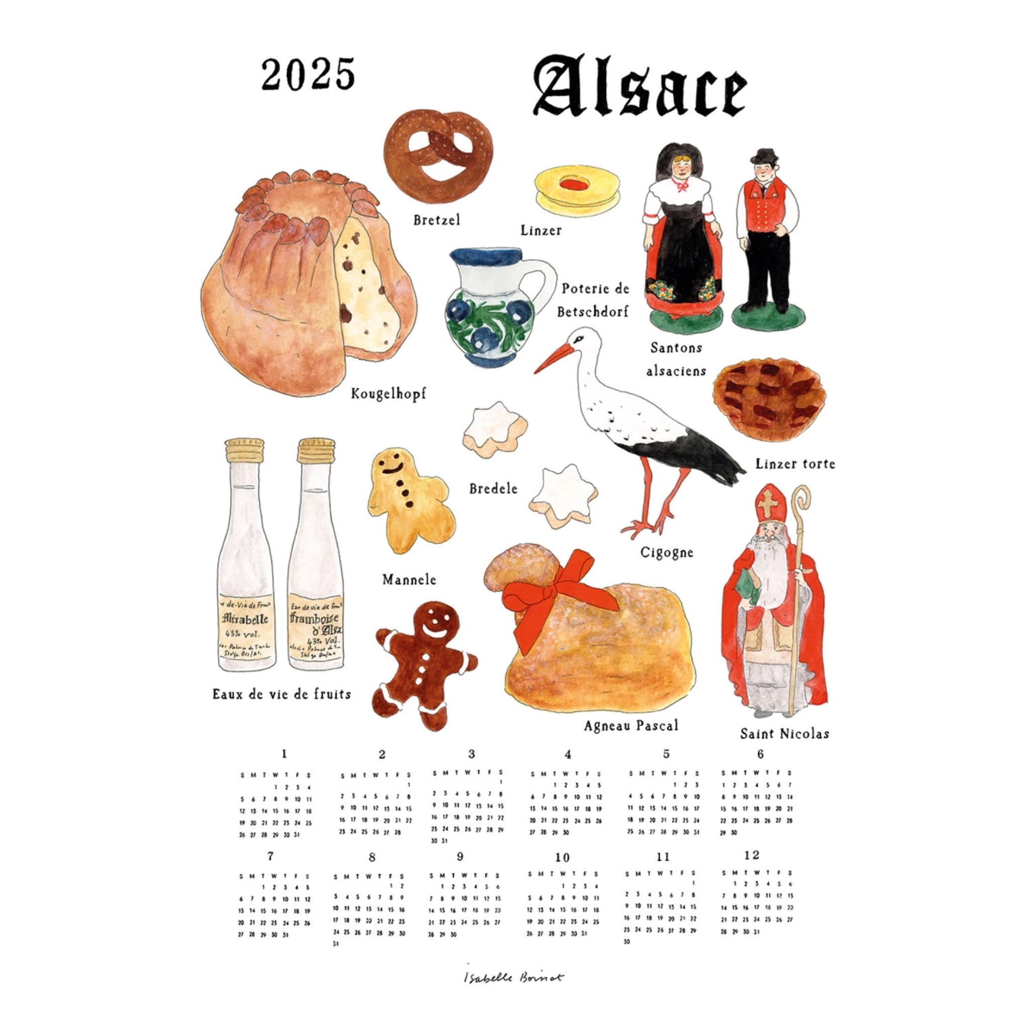 2025 calendar kitchen cloth, Alsace specialties