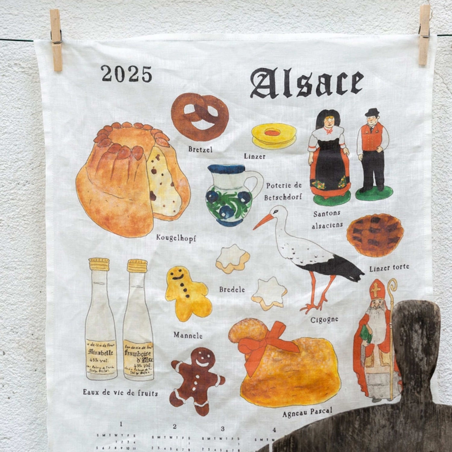 2025 calendar dishcloth hanging, Alsace specialties