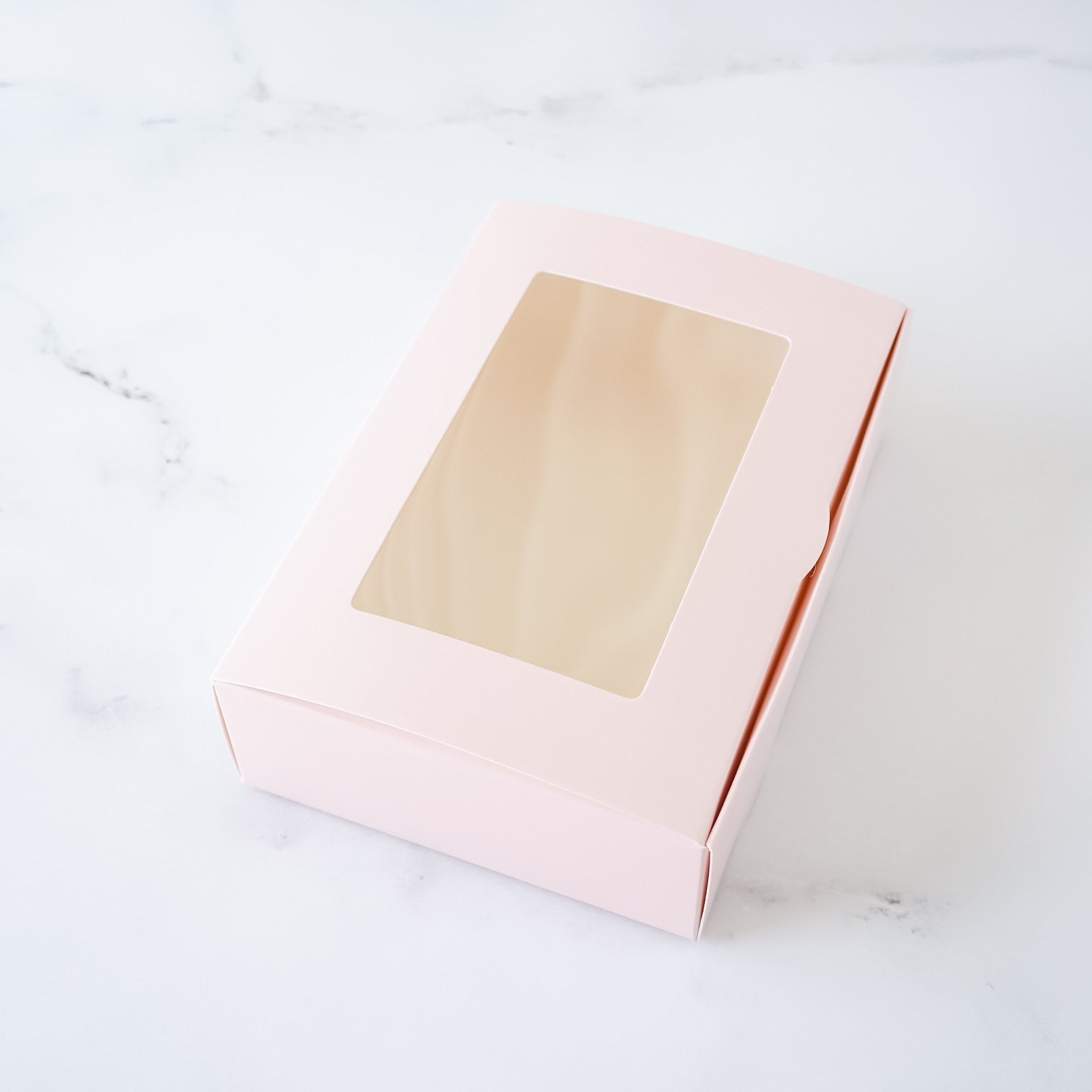 bakery box with window in blush pink