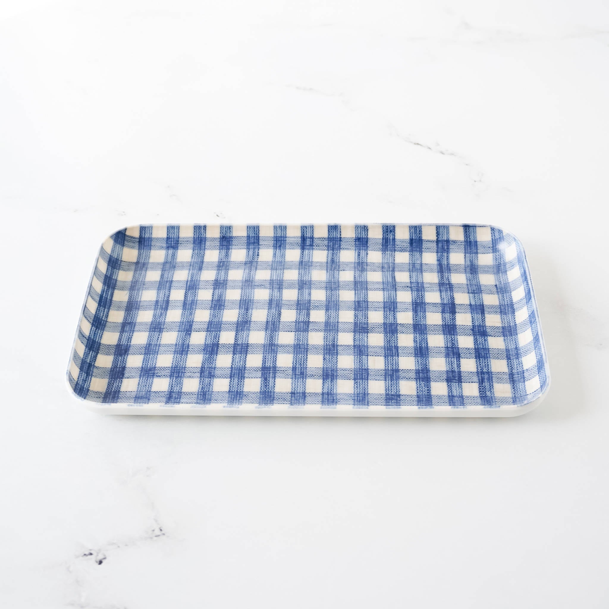 blue check serving tray in small