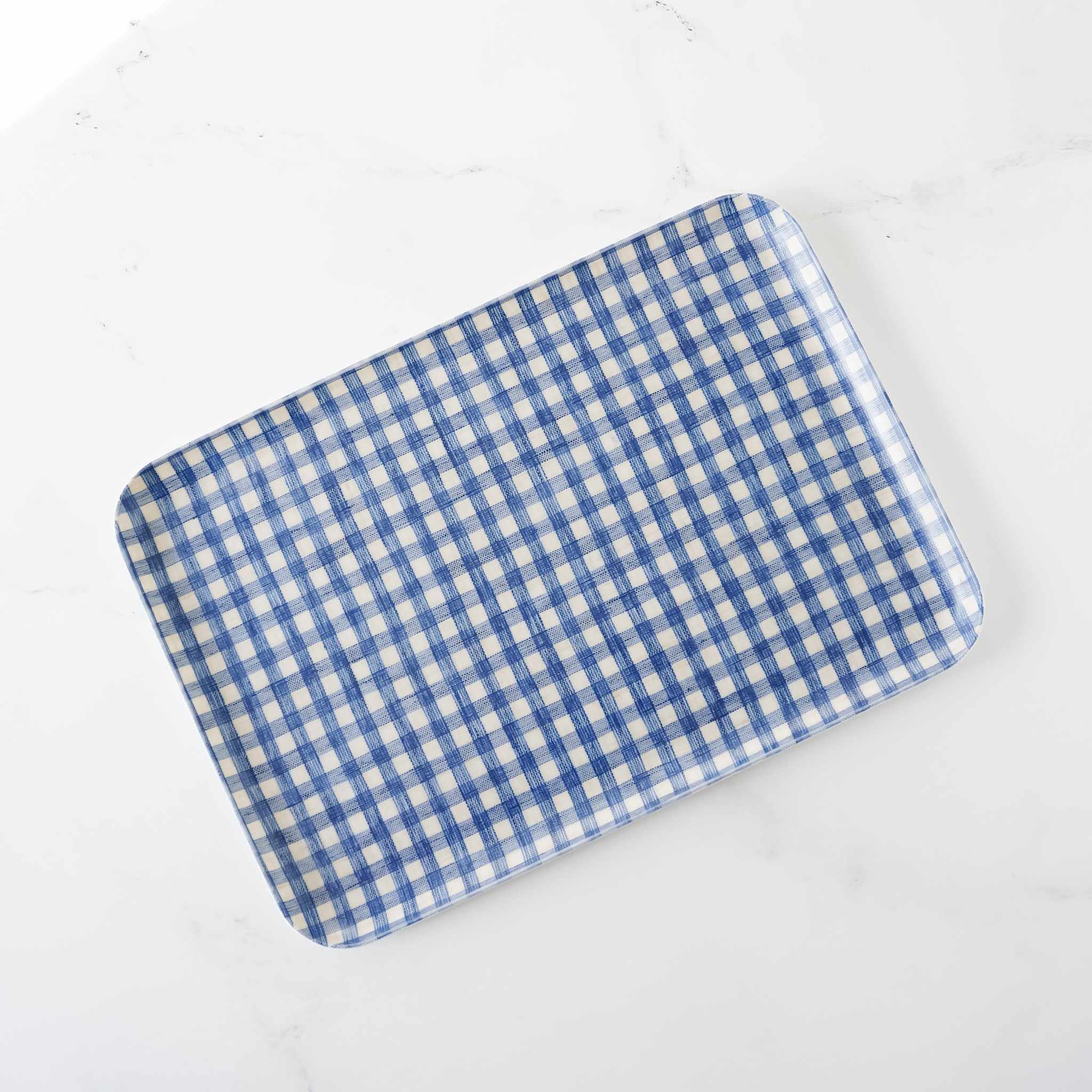 blue gingham linen tray in medium