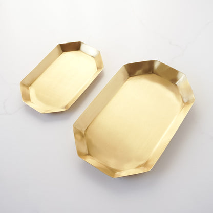 brass serving trays, long octagon shaped