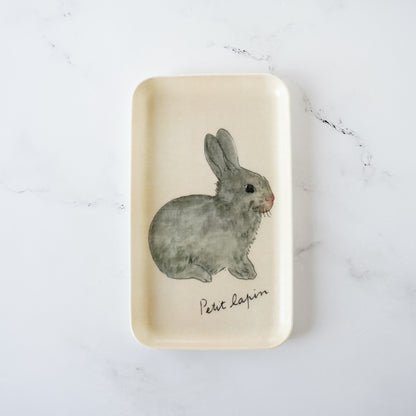 bunny printed linen coated tray
