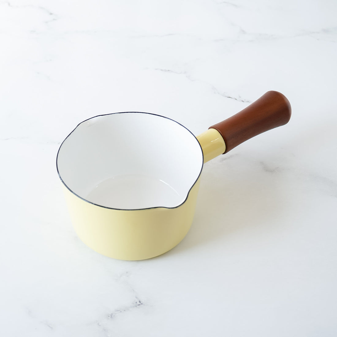 enamel butter warmer, milk pan, butter yellow