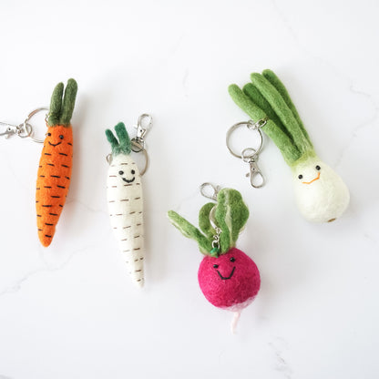 felt keyring, bag charms, carrot, beetroot, green onion