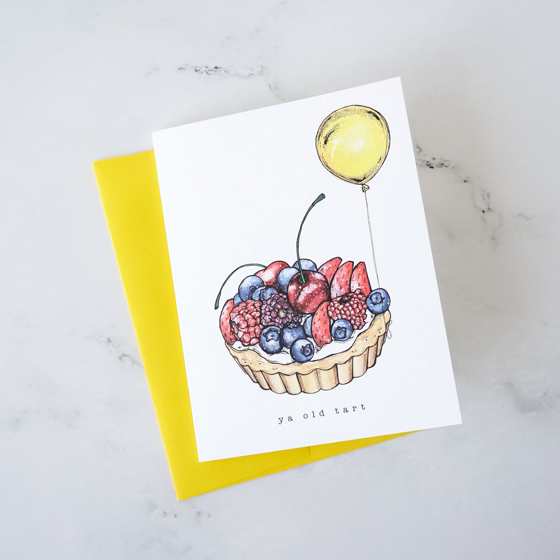 fruit tart birthday card, yellow envelope