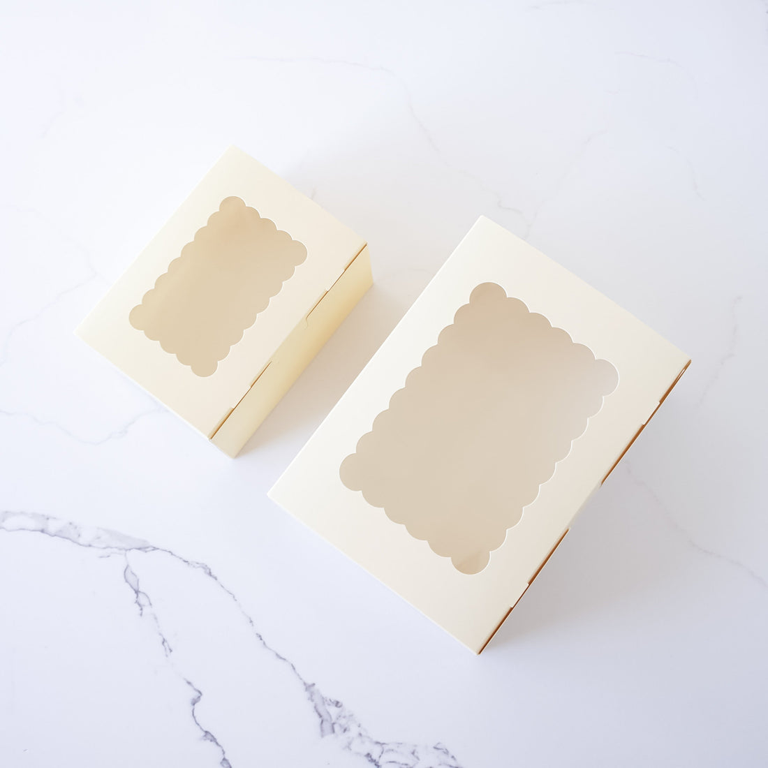 ivory cookie boxes in small and medium