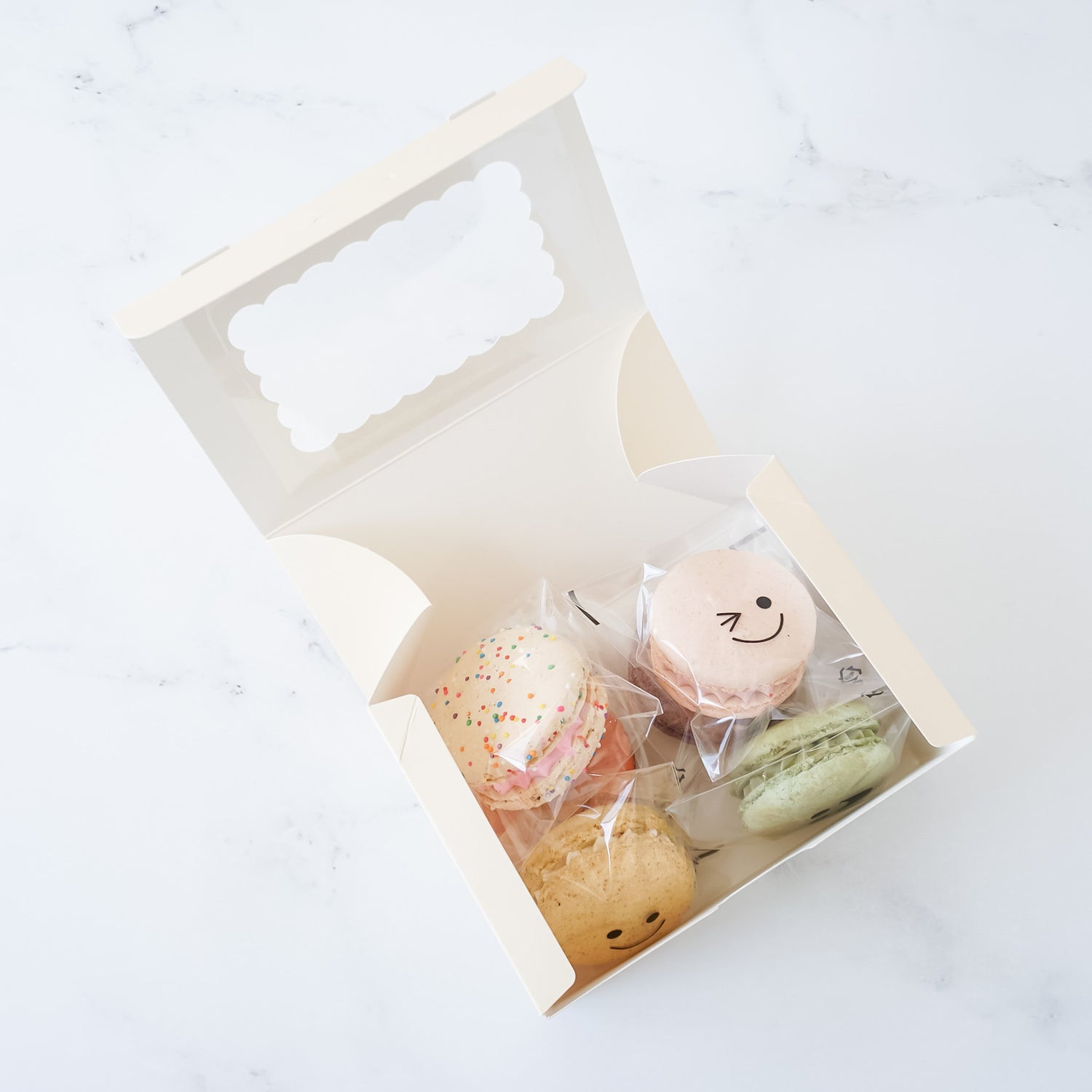 ivory macaron box with window