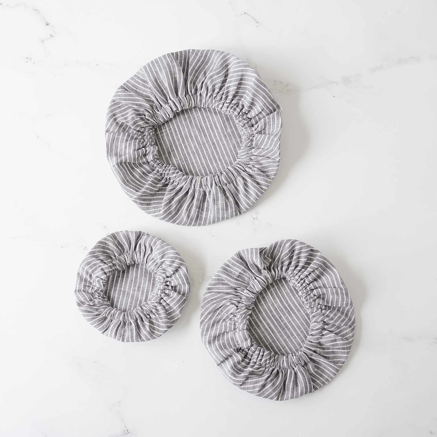 linen bowl covers in gray and white