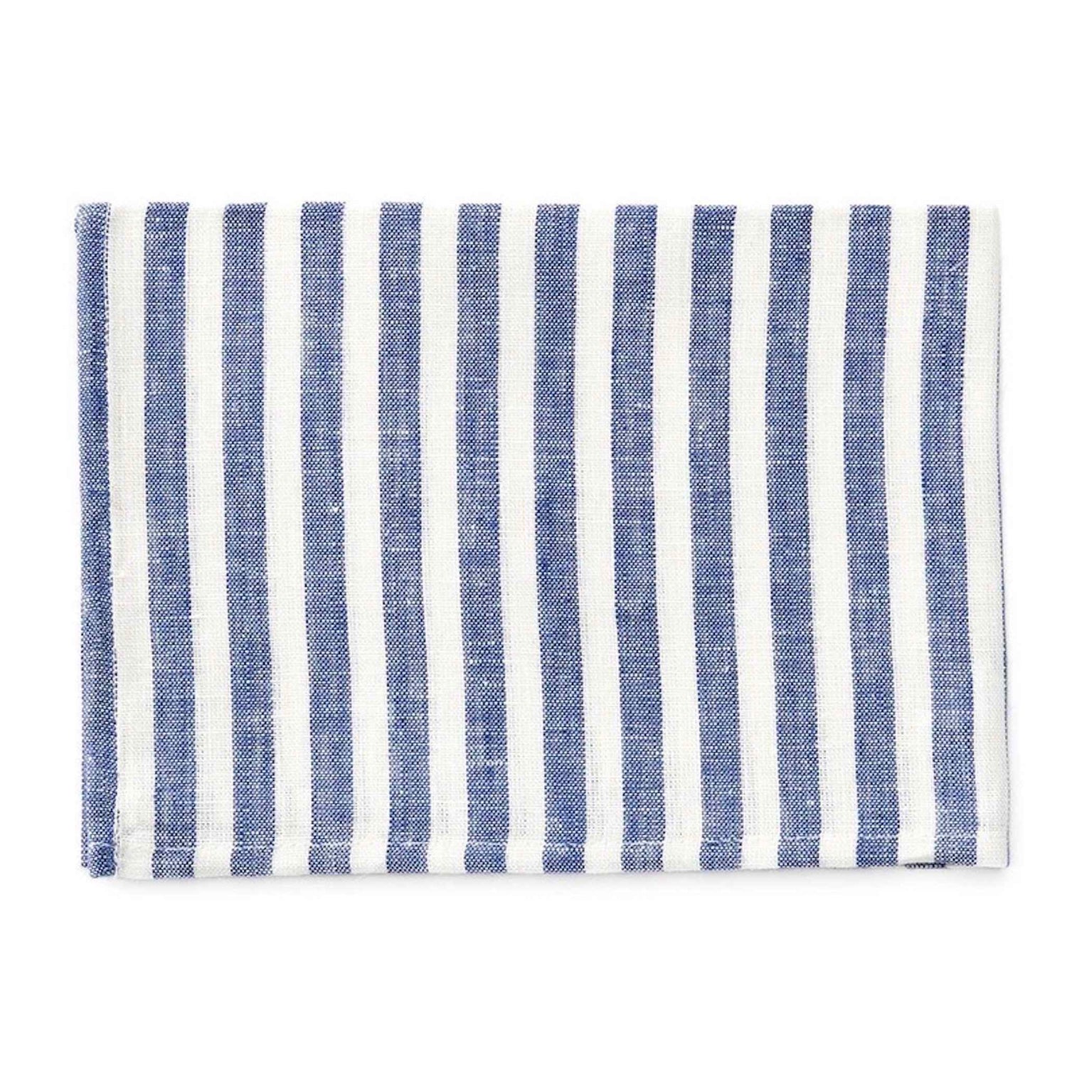 linen dish cloth in blue/white stripe