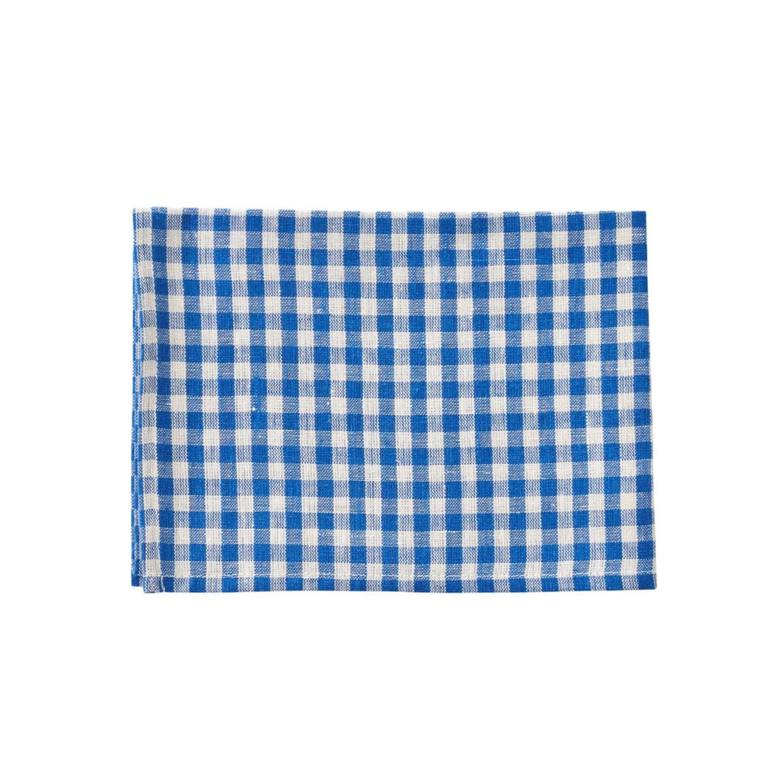 linen dish towel in blue and ivory gingham check