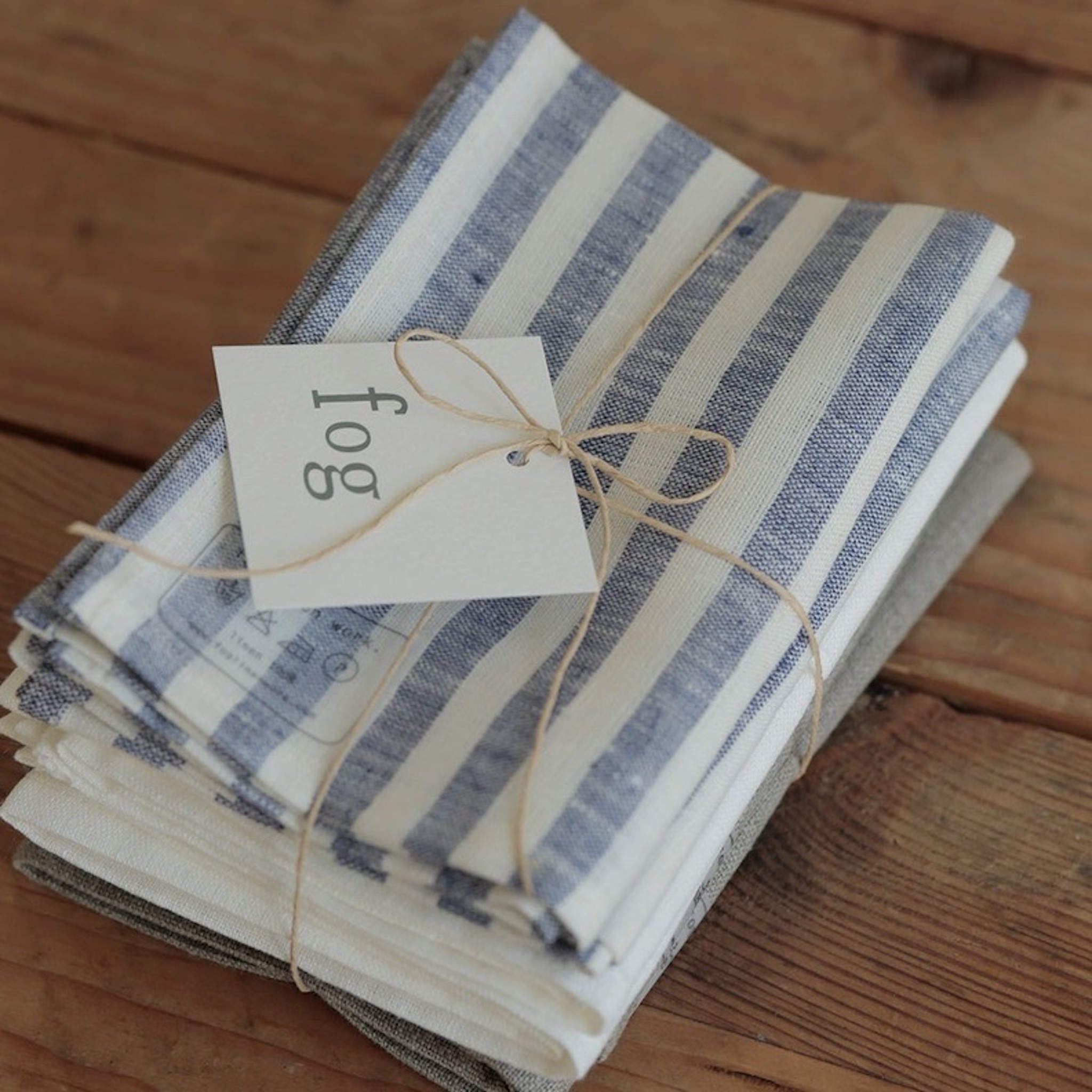 linen kitchen cloths in blue/white stripe