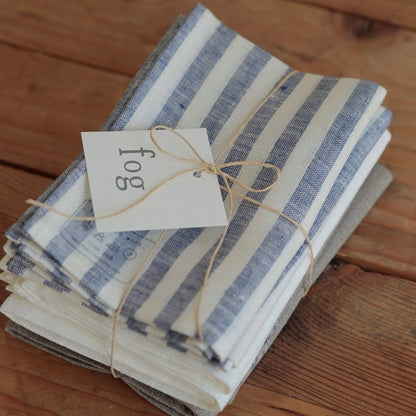 linen kitchen cloths in blue/white stripe