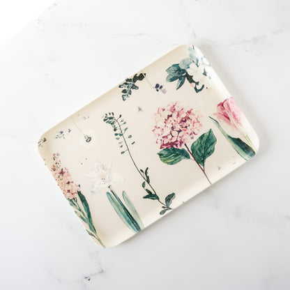 linen serving tray in botanical print