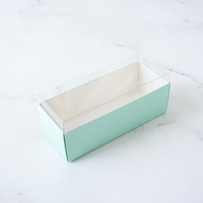 small macaron box with clear lid in mint