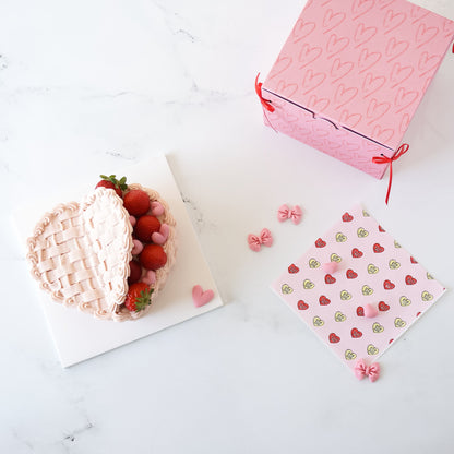 pink heart deli paper, pink cookie box, heart cake