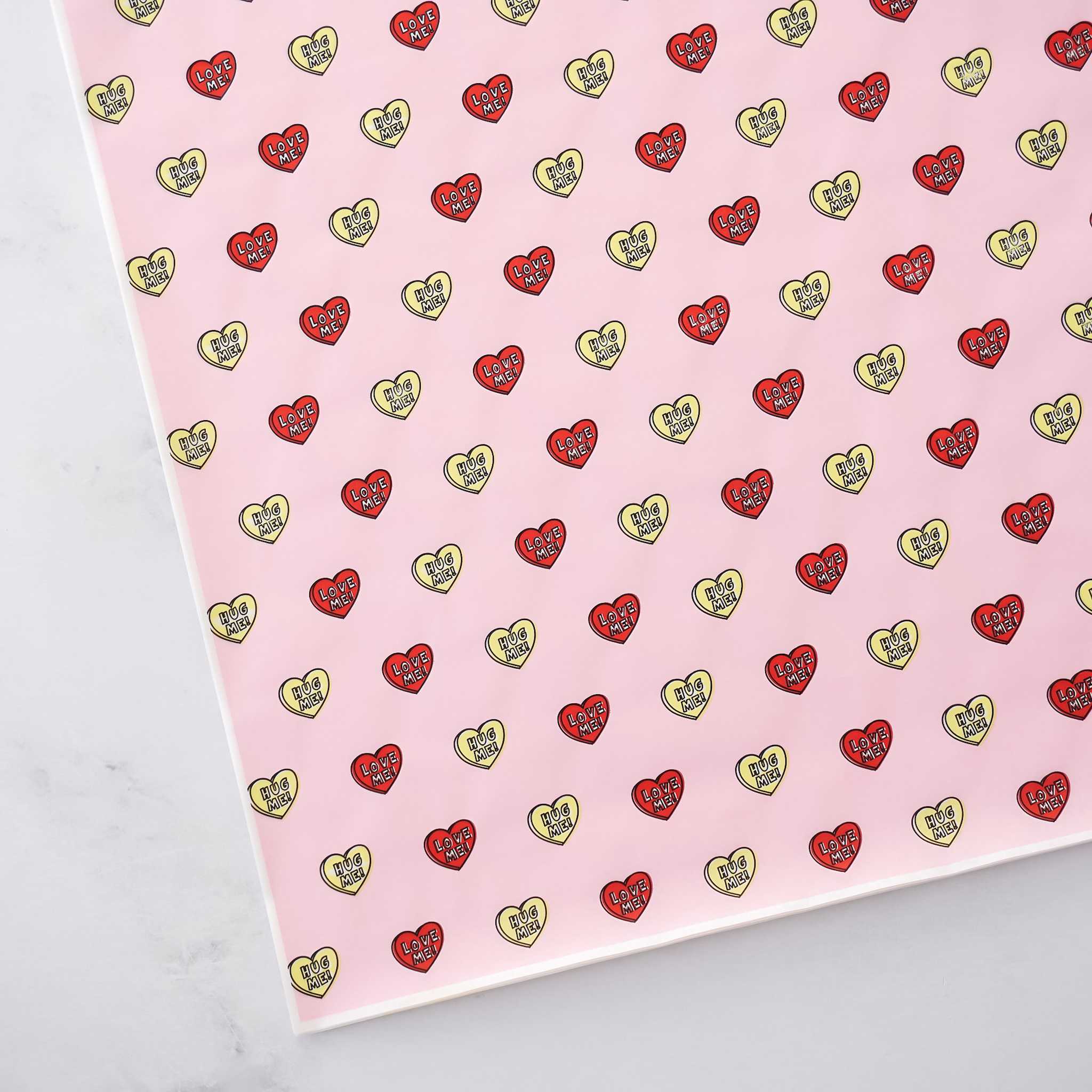 love heart deli food wrapping paper in pink