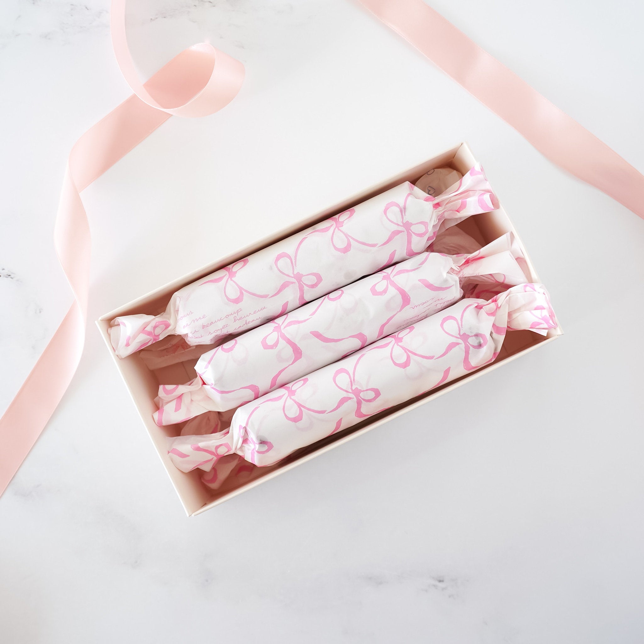 pink ribbon bow food wrapping paper